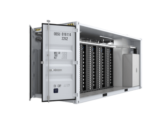 Containerized data center with open door on a green background