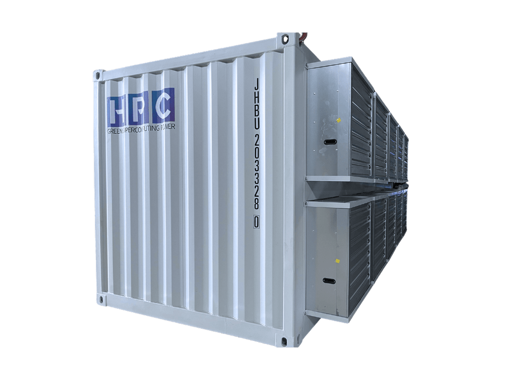 Unidad de refrigeración en contenedores con el logotipo HRC sobre fondo verde