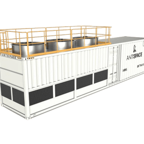 Container with rooftop structure on a transparent background