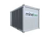 Contenedor con el logo 'minebox' sobre un fondo verde