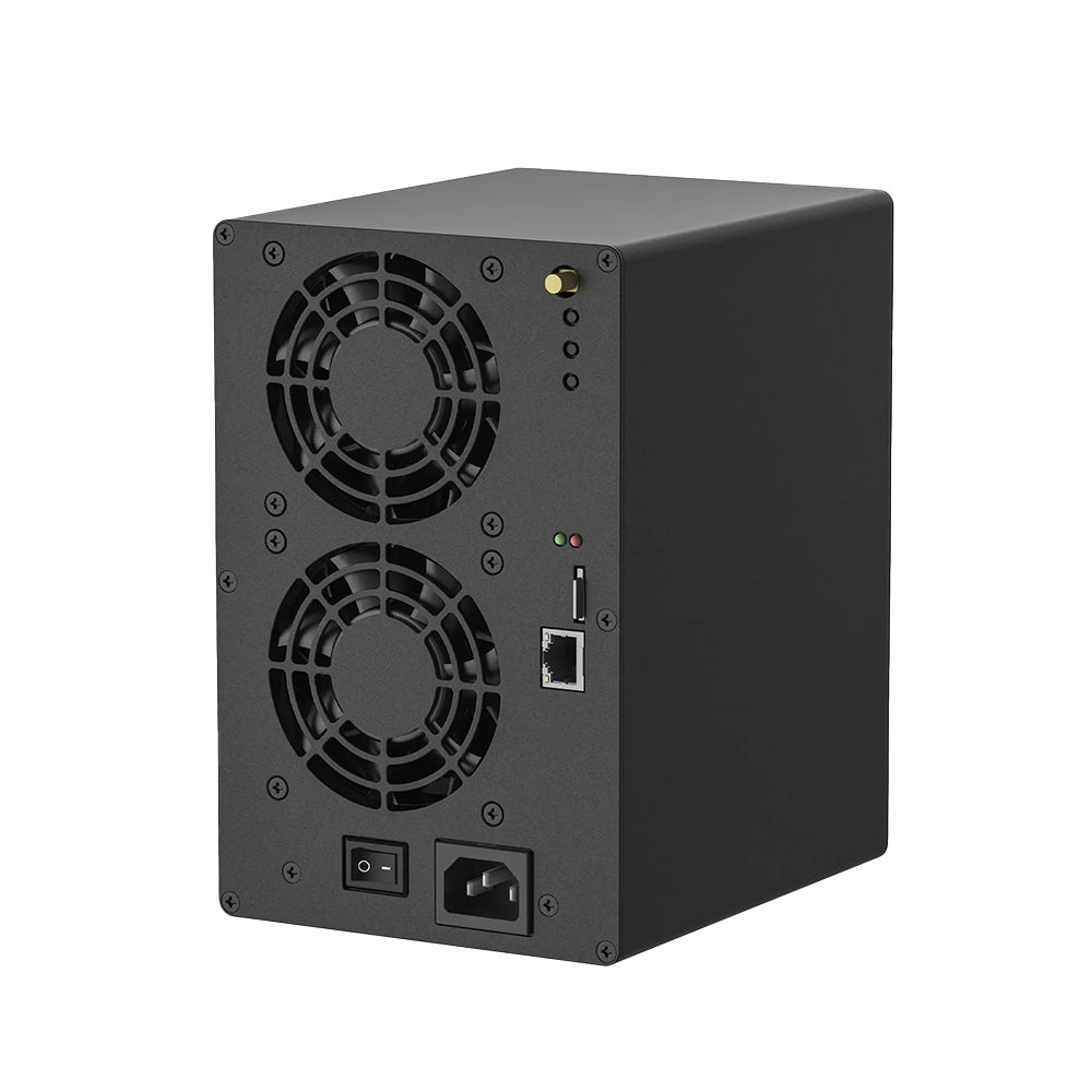 AL Box 2 Plus compact crypto miner with dual-fan cooling and Ethernet connectivity.