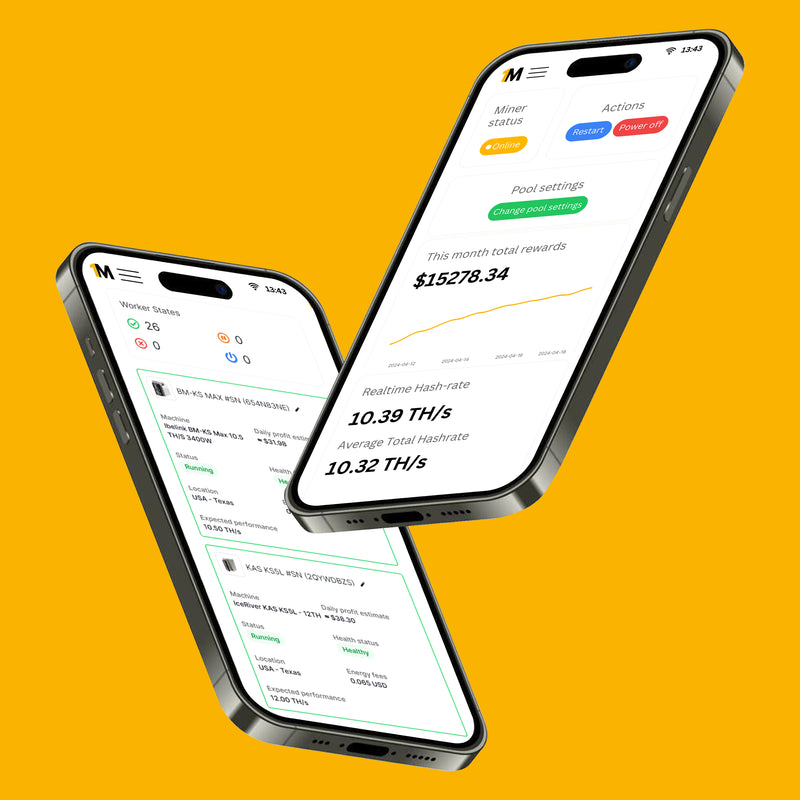 Smartphone displaying a mining application on an orange background