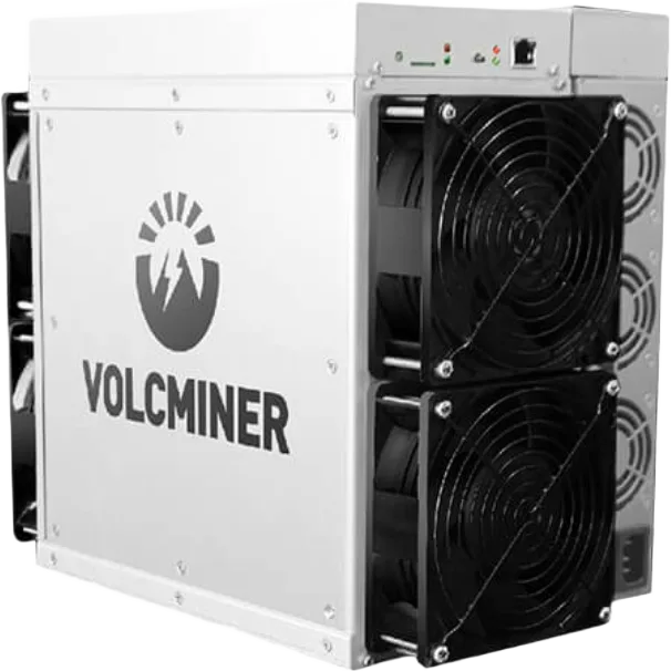 VolcMiner D1 Lite ASIC miner featuring a white metal casing and dual cooling fans, delivering 14 GH/s hashing power.