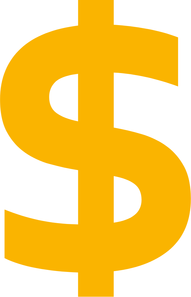 Yellow dollar sign on a transparent background
