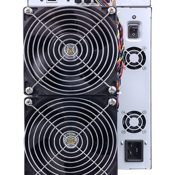 Avalon A1346 – 107 TH/s ASIC miner with dual front cooling fans, Ethernet connectivity, and power switch.