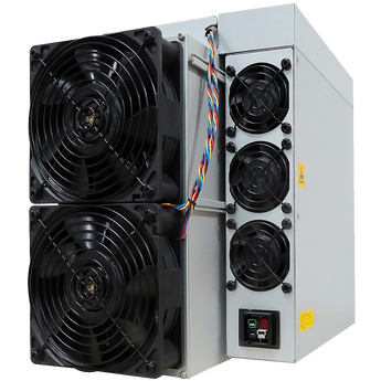 Antminer KS5 – high-efficiency Kaspa miner with a 20 TH/s hash rate, designed with powerful dual cooling fans and a robust chassis for optimal mining performance.