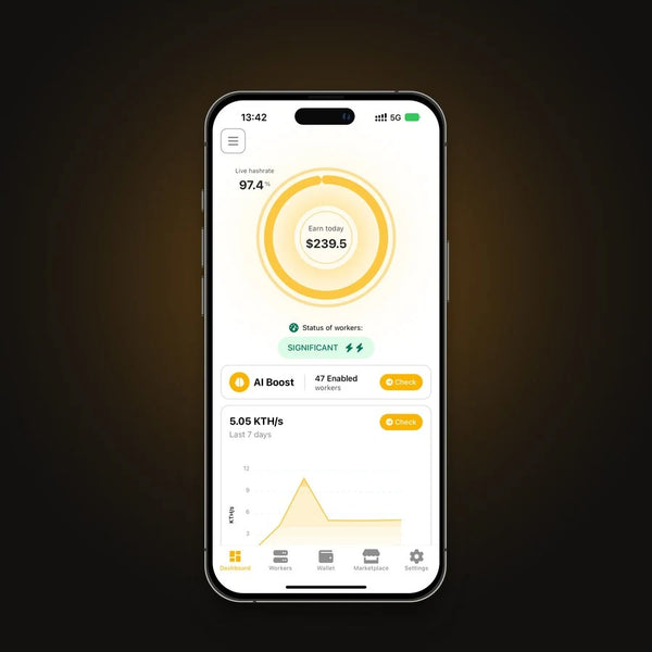Die OneMiners-App mit einem Live-Mining-Dashboard