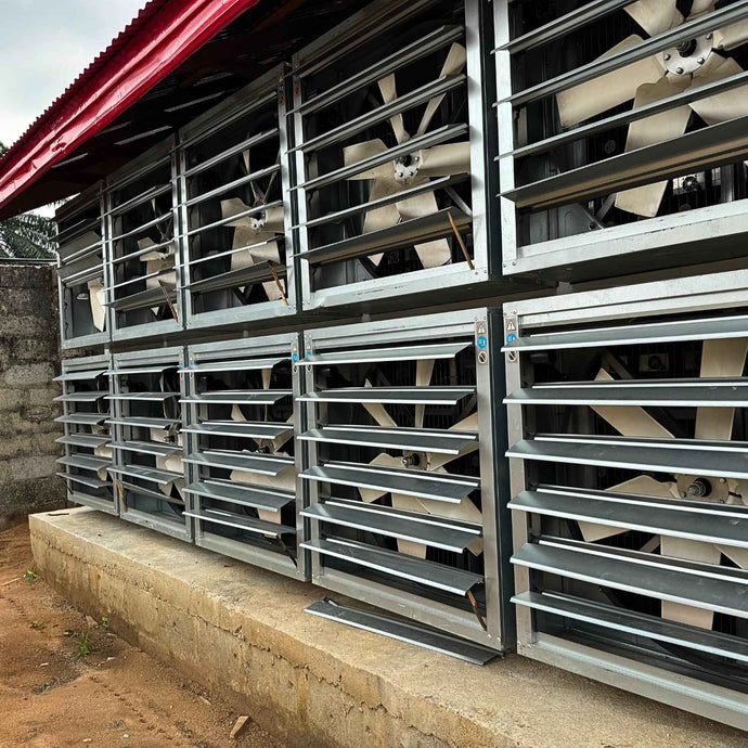 Mining equipment cooling system with large ventilation fans in Nigeria.