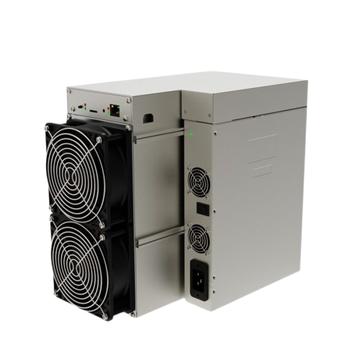 IceRiver AL3 cryptocurrency miner, a silver-colored device with dual large cooling fans on the front.