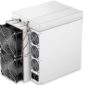 Antminer X5 ASIC miner with white casing and multiple cooling fans, delivering 212 KH/s hashing power.